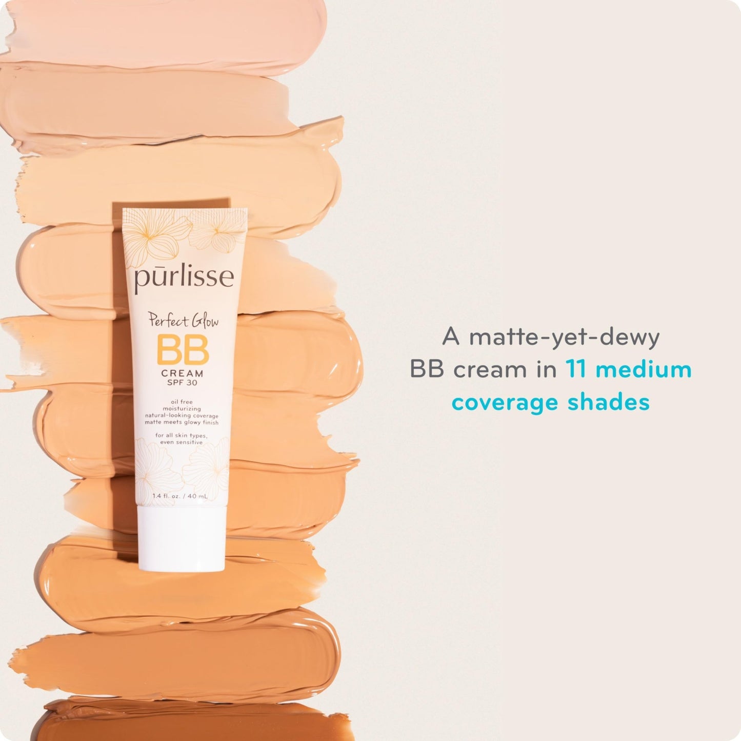 pūrlisse Perfect Glow BB Cream with SPF 30 - Matte Meets Dewy Finish - Enriched with Goji & Hawthorn Berry to Help Improve Skin Texture & Radiance - Medium Golden (1.4 oz) - dailyvitalstore