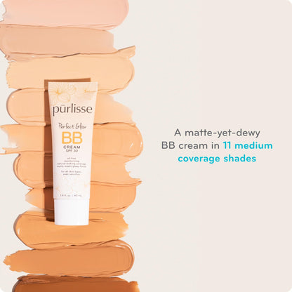 pūrlisse Perfect Glow BB Cream with SPF 30 - Matte Meets Dewy Finish - Enriched with Goji & Hawthorn Berry to Help Improve Skin Texture & Radiance - Medium Golden (1.4 oz) - dailyvitalstore
