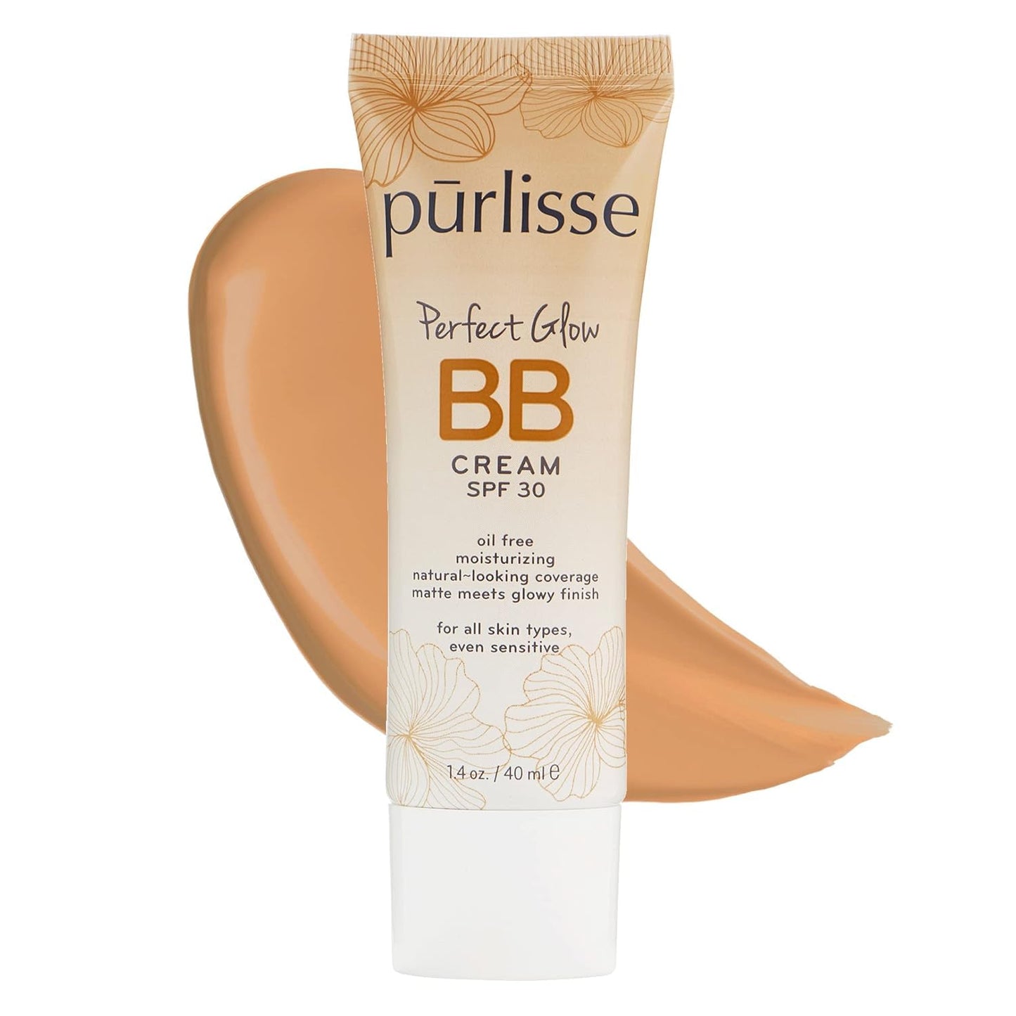 pūrlisse Perfect Glow BB Cream with SPF 30 - Matte Meets Dewy Finish - Enriched with Goji & Hawthorn Berry to Help Improve Skin Texture & Radiance - Medium Golden (1.4 oz) - dailyvitalstore