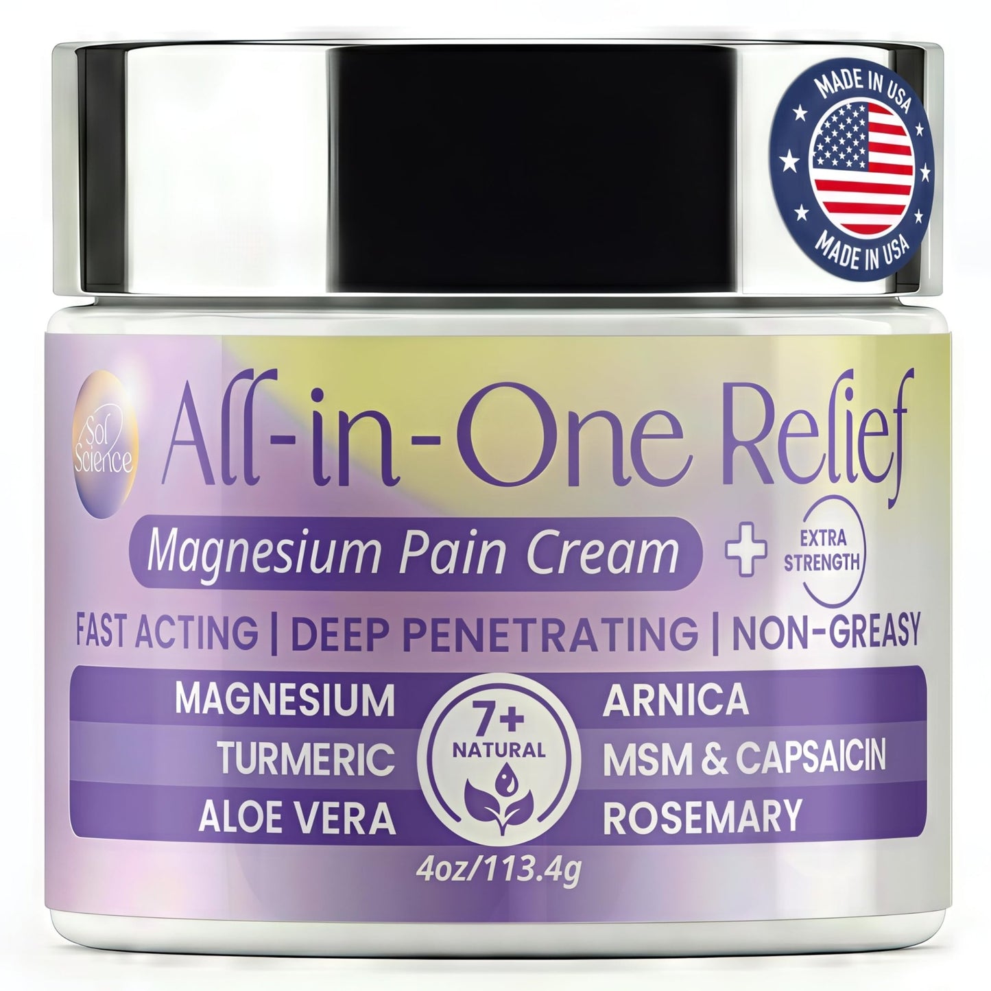 PURPLE CANYON All in One Magnesium Pain Cream – Natural Pain Relief Cream with Arnica, MSM & Capsaicin for Muscle & Joint Support – Fast-Absorbing, Non-Greasy Formula with Aloe Vera & Turmeric - dailyvitalstore