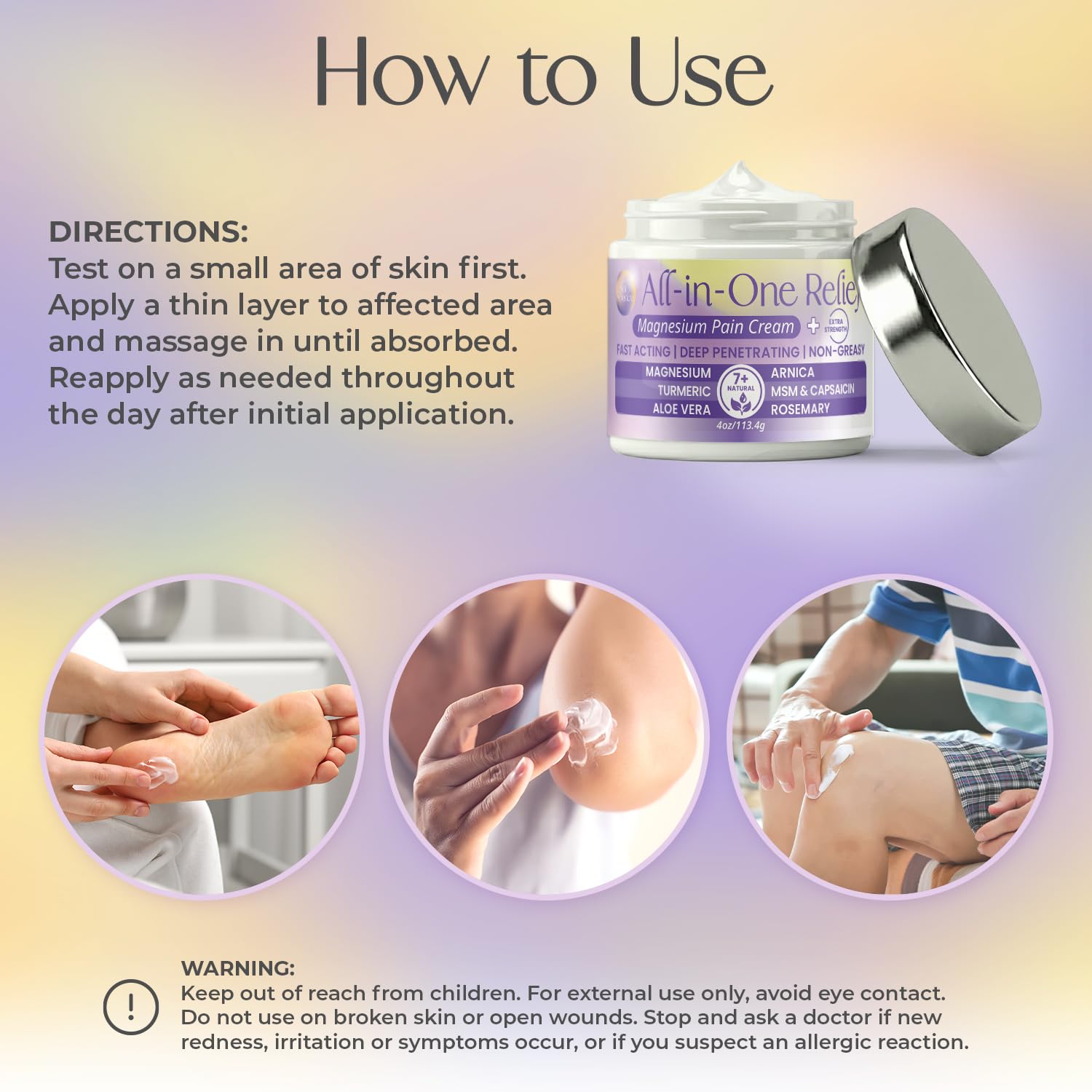 PURPLE CANYON All in One Magnesium Pain Cream – Natural Pain Relief Cream with Arnica, MSM & Capsaicin for Muscle & Joint Support – Fast-Absorbing, Non-Greasy Formula with Aloe Vera & Turmeric - dailyvitalstore
