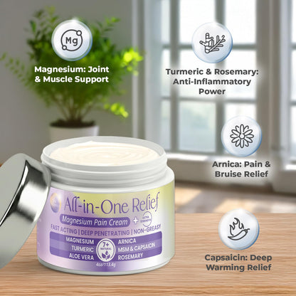 PURPLE CANYON All in One Magnesium Pain Cream – Natural Pain Relief Cream with Arnica, MSM & Capsaicin for Muscle & Joint Support – Fast-Absorbing, Non-Greasy Formula with Aloe Vera & Turmeric - dailyvitalstore