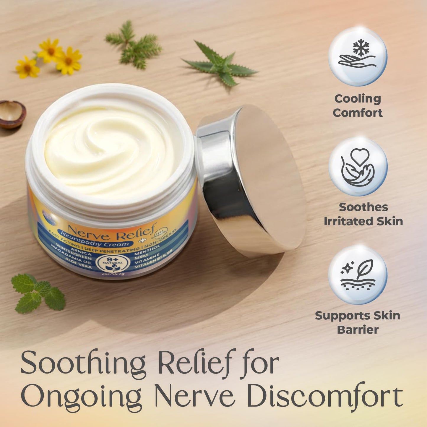 PURPLE CANYON Nerve Pain Relief Cream for Neuropathy – for Feet & Legs | MSM, Arnica, Alpha Lipoic Acid | Fast-Absorbing, Non-Greasy Formula | 2 oz - dailyvitalstore