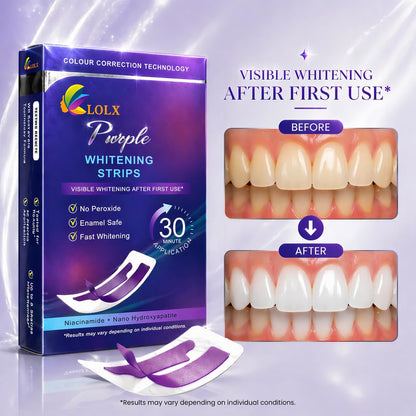 Purple Teeth Whitening Strips, Enamel Safe for Sensitive Teeth, Removes Yellow Stains & Bad Breath, Non-Slip Dry Strip Technology - dailyvitalstore