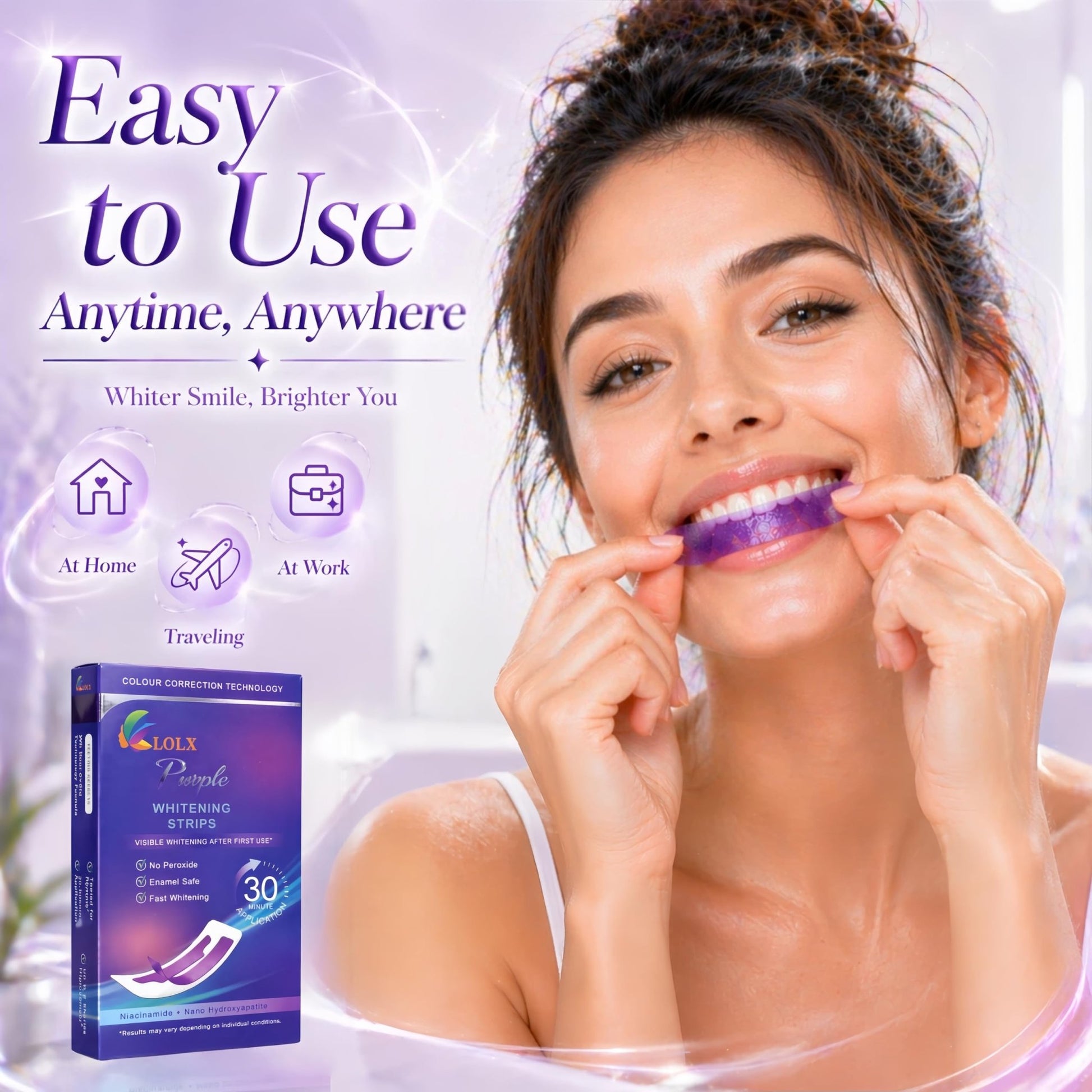 Purple Teeth Whitening Strips, Enamel Safe for Sensitive Teeth, Removes Yellow Stains & Bad Breath, Non-Slip Dry Strip Technology - dailyvitalstore