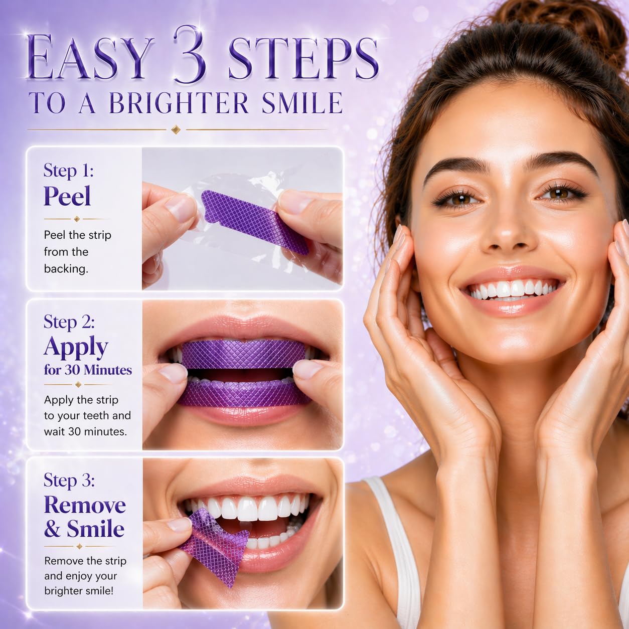 Purple Teeth Whitening Strips, Enamel Safe for Sensitive Teeth, Removes Yellow Stains & Bad Breath, Non-Slip Dry Strip Technology - dailyvitalstore