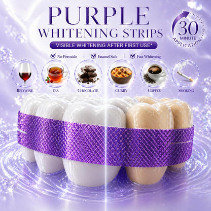 Purple Teeth Whitening Strips, Enamel Safe for Sensitive Teeth, Removes Yellow Stains & Bad Breath, Non-Slip Dry Strip Technology - dailyvitalstore