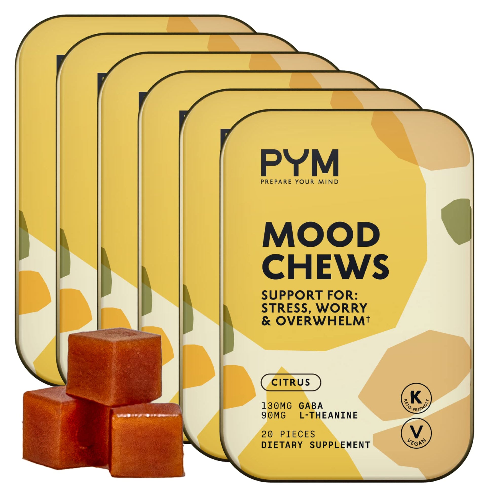 PYM Citrus Mood Chews Support for Stress, Worry & Overwhelm, 120 Count | 130mg GABA, 90mg L-Theanine | Vegan, Non-GMO, Gluten-Free, No Added Sugar | All-Natural Mood Balance Supplement Made in USA - dailyvitalstore