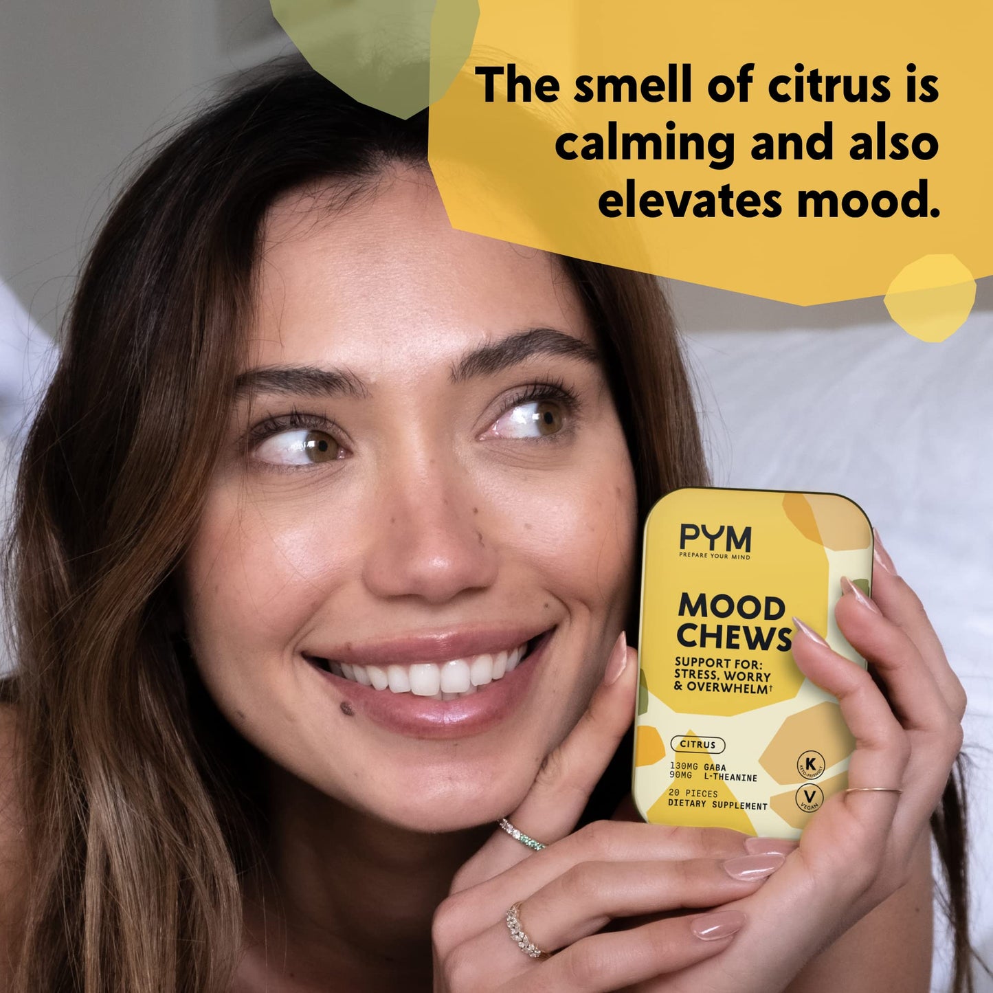 PYM Citrus Mood Chews Support for Stress, Worry & Overwhelm, 120 Count | 130mg GABA, 90mg L-Theanine | Vegan, Non-GMO, Gluten-Free, No Added Sugar | All-Natural Mood Balance Supplement Made in USA - dailyvitalstore