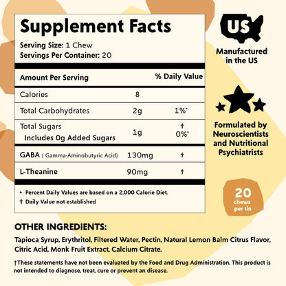 PYM Citrus Mood Chews Support for Stress, Worry & Overwhelm, 120 Count | 130mg GABA, 90mg L-Theanine | Vegan, Non-GMO, Gluten-Free, No Added Sugar | All-Natural Mood Balance Supplement Made in USA - dailyvitalstore