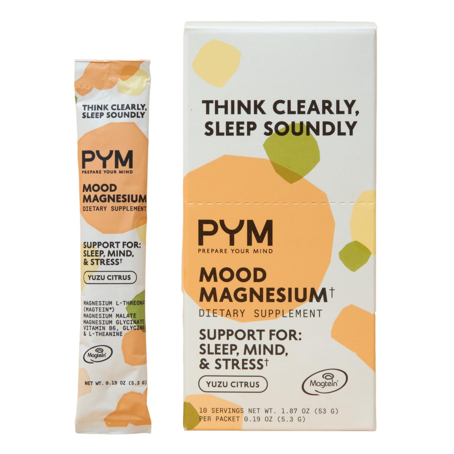 PYM Mood Magnesium Powder Packets (10-Servings) Magnesium Glycinate, L-Threonate & Malate Powder | Aid & Mood Support Supplement for Stress - dailyvitalstore