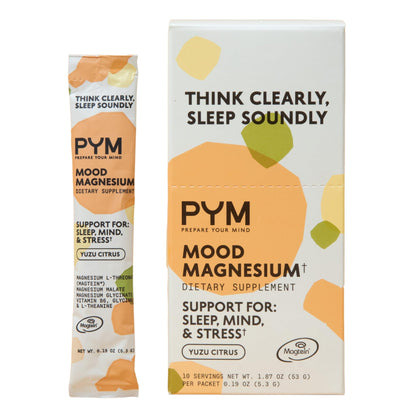 PYM Mood Magnesium Powder Packets (10-Servings) Magnesium Glycinate, L-Threonate & Malate Powder | Aid & Mood Support Supplement for Stress - dailyvitalstore