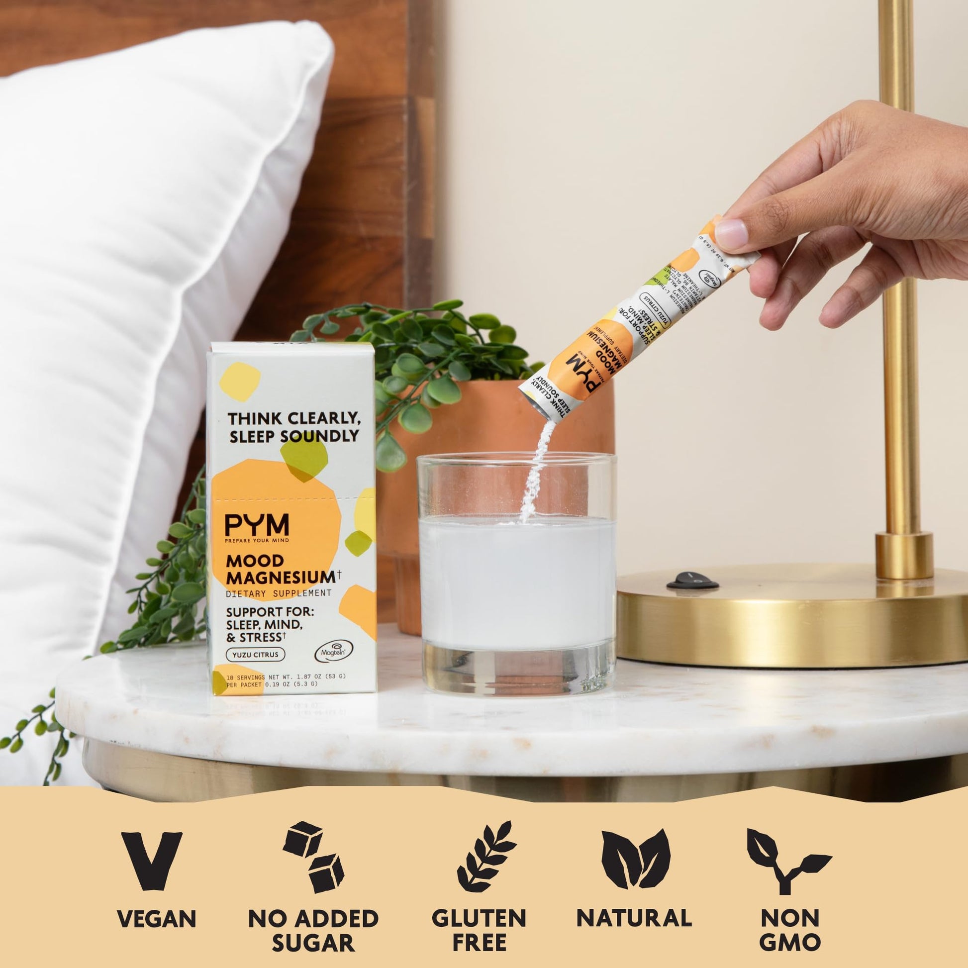 PYM Mood Magnesium Powder Packets (10-Servings) Magnesium Glycinate, L-Threonate & Malate Powder | Aid & Mood Support Supplement for Stress - dailyvitalstore
