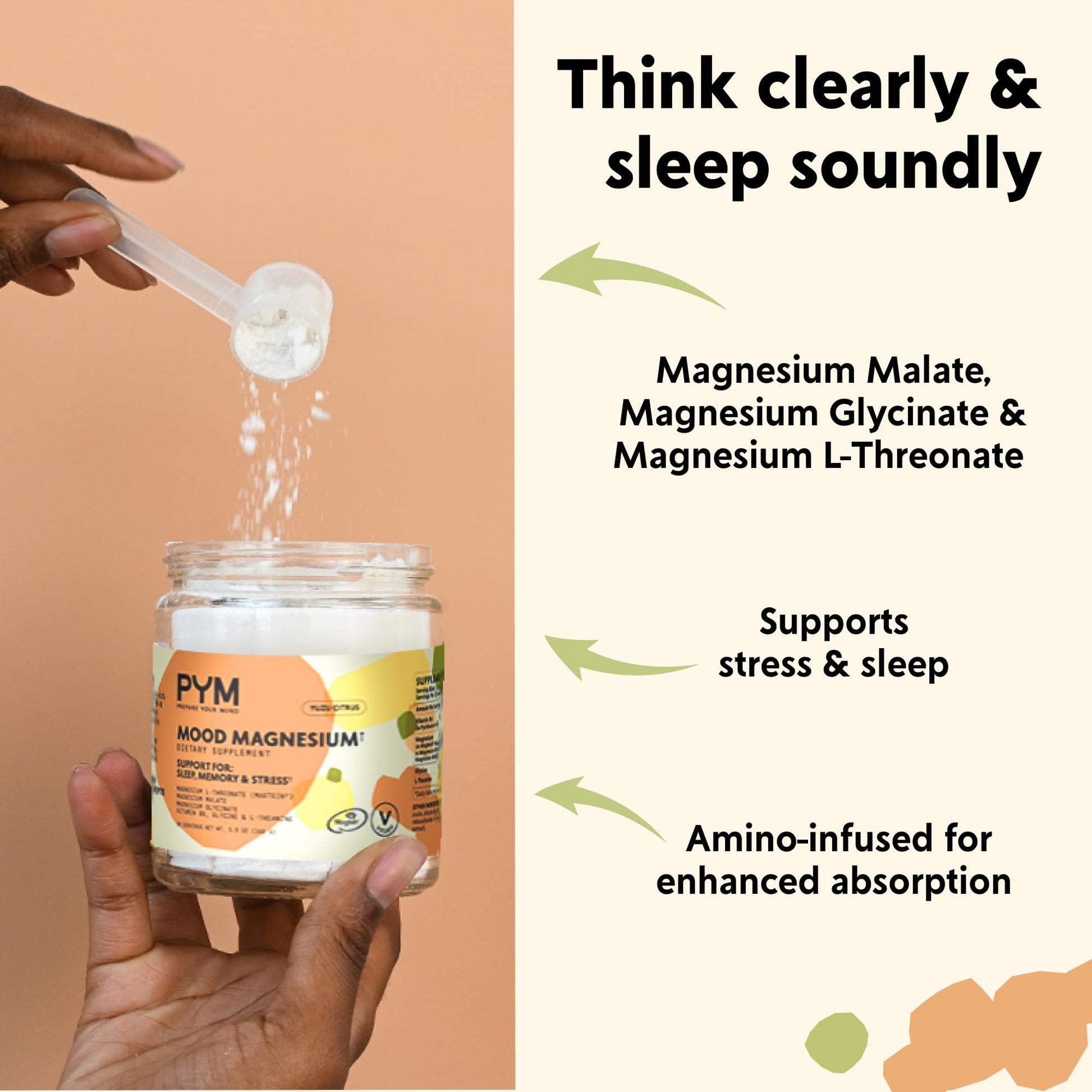 PYM Mood Magnesium Powder to Support Stress & Better Sleep, 30 Servings - Magnesium Glycinate, Magnesium Malate & l-Threonate, Yuzu Citrus | Non-GMO - dailyvitalstore