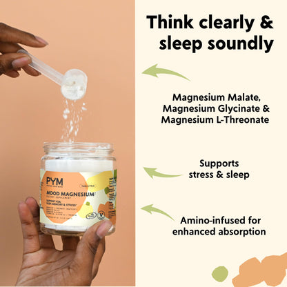 PYM Mood Magnesium Powder to Support Stress & Better Sleep, 30 Servings - Magnesium Glycinate, Magnesium Malate & l-Threonate, Yuzu Citrus | Non-GMO - dailyvitalstore