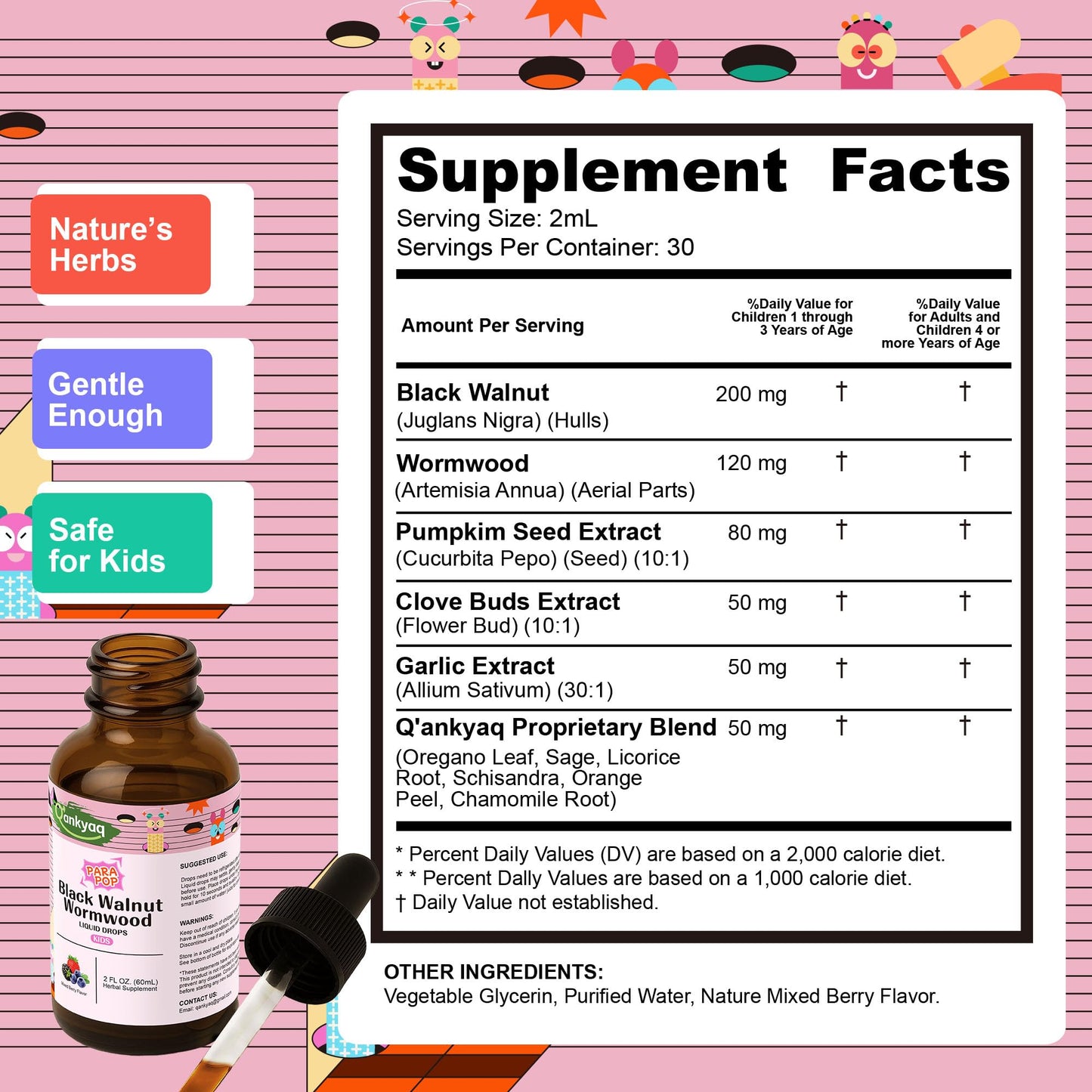 Q'ankyaq Black Walnut Wormwood Liquid for Kids, Gut Cleanse for Children Drops, Natural Detox Support, Gut & Immune Support with Cloves, Garlic, - dailyvitalstore