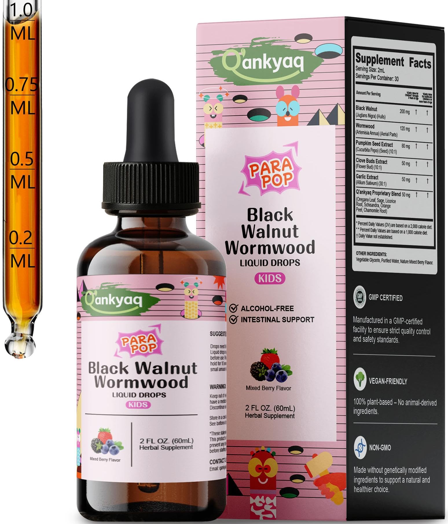 Q'ankyaq Black Walnut Wormwood Liquid for Kids, Gut Cleanse for Children Drops, Natural Detox Support, Gut & Immune Support with Cloves, Garlic, - dailyvitalstore