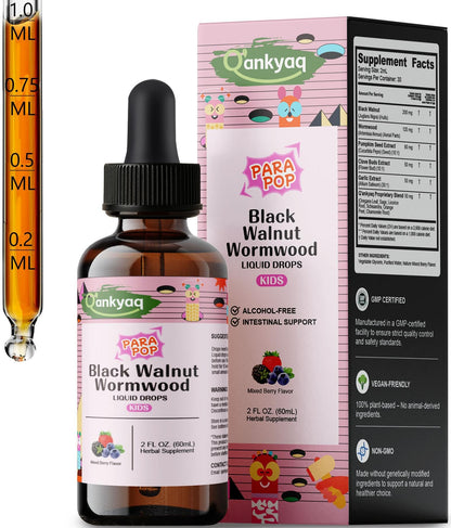 Q'ankyaq Black Walnut Wormwood Liquid for Kids, Gut Cleanse for Children Drops, Natural Detox Support, Gut & Immune Support with Cloves, Garlic, - dailyvitalstore