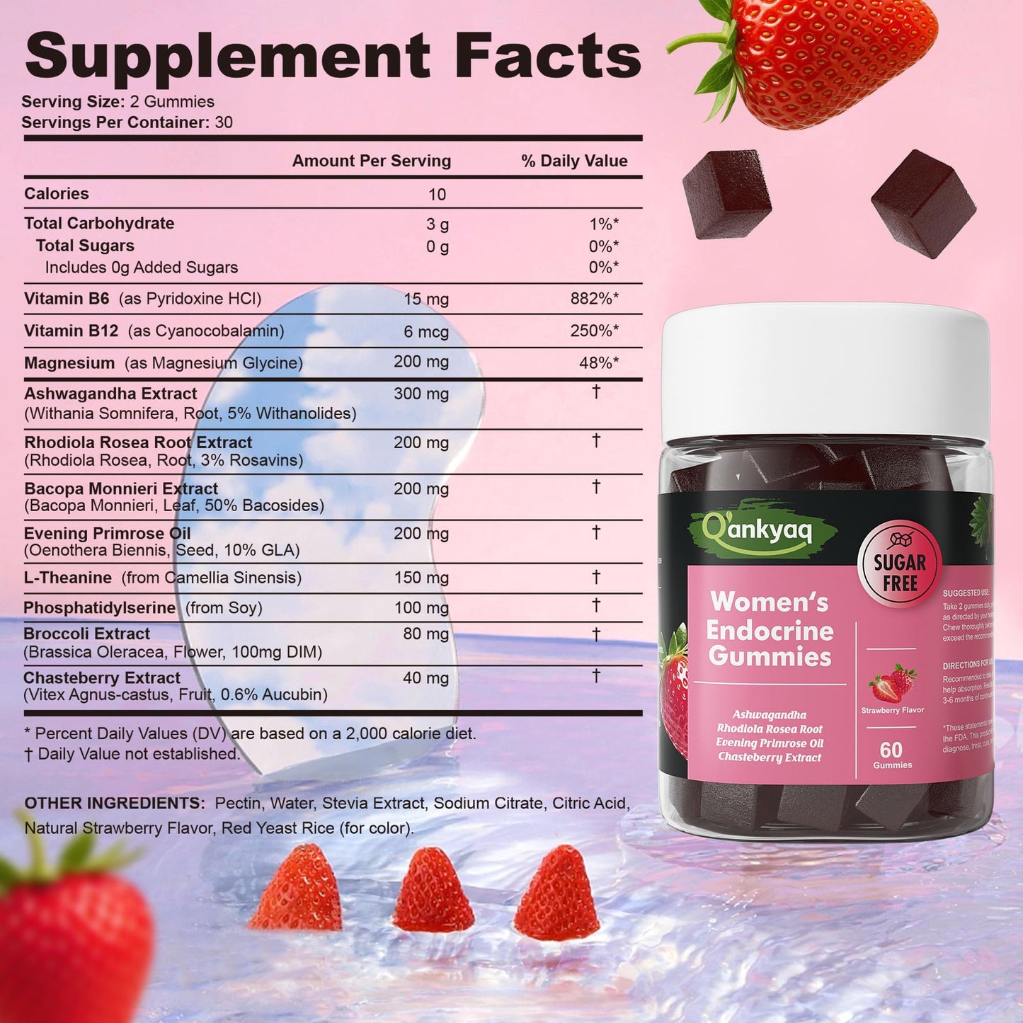 Q'ankyaq PMS Support Gummies for Women, Hormone Balance with Evening Primrose Oil, Chasteberry, Vitamins B6 & B12 - Comfort, Bloating, Mood & Energy Support - 60 Gummies - dailyvitalstore