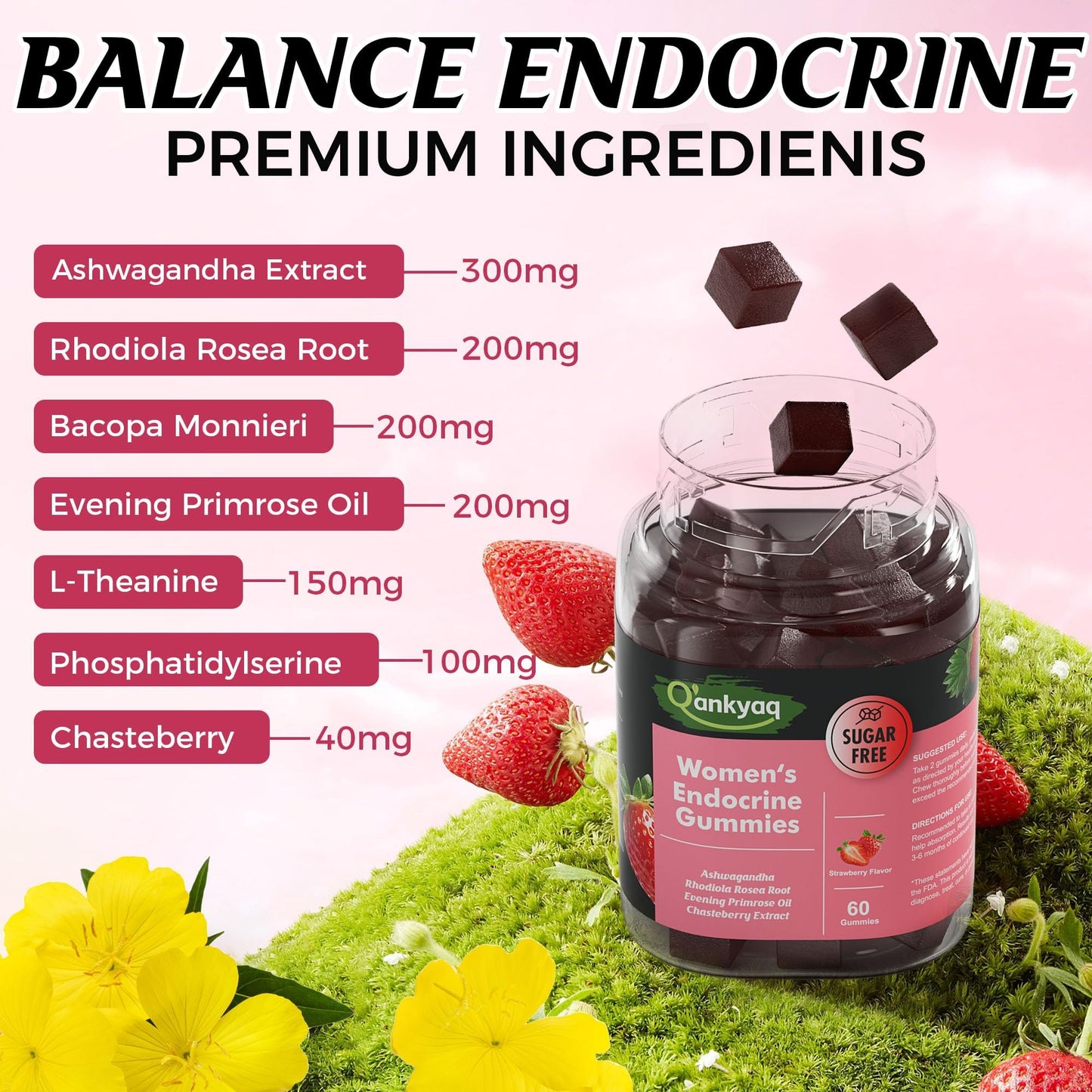 Q'ankyaq PMS Support Gummies for Women, Hormone Balance with Evening Primrose Oil, Chasteberry, Vitamins B6 & B12 - Comfort, Bloating, Mood & Energy Support - 60 Gummies - dailyvitalstore
