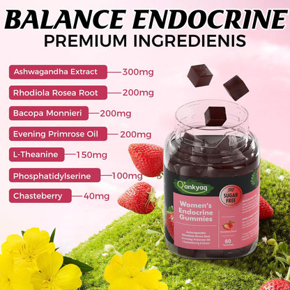 Q'ankyaq PMS Support Gummies for Women, Hormone Balance with Evening Primrose Oil, Chasteberry, Vitamins B6 & B12 - Comfort, Bloating, Mood & Energy Support - 60 Gummies - dailyvitalstore