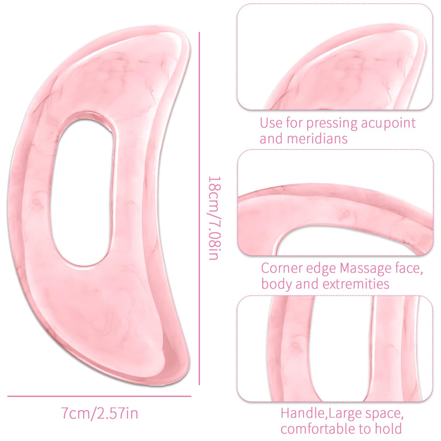 Qiifaiikooii Large Gua Sha Massage Tool for Body Back,Lymphatic Drainage Anti Cellulite,Resin(Pink/7.1In) - dailyvitalstore