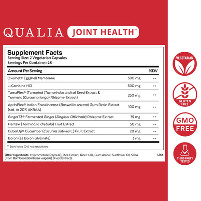Qualia Joint Health 9 Advanced Joint Health nutrients: denatured Collagen, boswellia, tumeric, Boron, Ginger, L-carnitine. Cartilage Health, Tendon Strength, Healthy Joint Aging (1 Month Supply) - dailyvitalstore