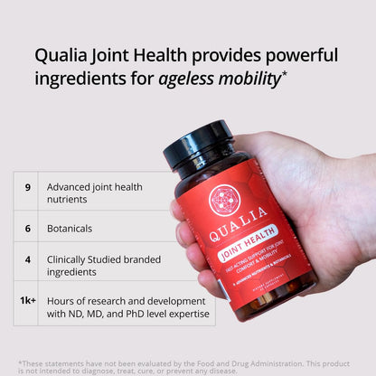 Qualia Joint Health 9 Advanced Joint Health nutrients: denatured Collagen, boswellia, tumeric, Boron, Ginger, L-carnitine. Cartilage Health, Tendon Strength, Healthy Joint Aging (1 Month Supply) - dailyvitalstore