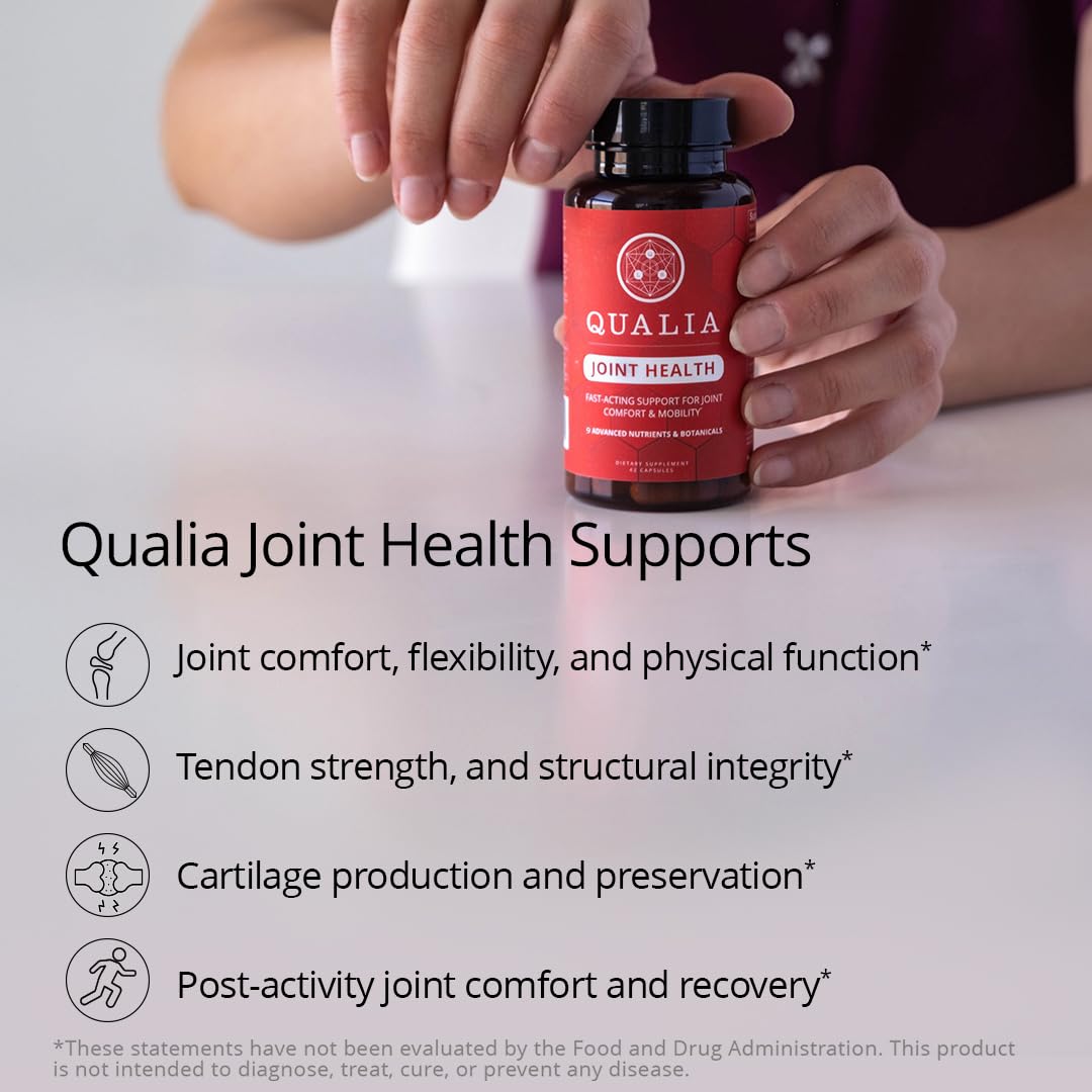 Qualia Joint Health 9 Advanced Joint Health nutrients: denatured Collagen, boswellia, tumeric, Boron, Ginger, L-carnitine. Cartilage Health, Tendon Strength, Healthy Joint Aging (1 Month Supply) - dailyvitalstore