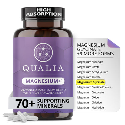 Qualia Magnesium Supplement | 10 Bioavailable Forms, Including Magnesium Glycinate, with 70+ Supporting Minerals, +7 Amino Acids | Doctor-Formulated to Support Sleep, Stress Relief, Heart, Relaxation - dailyvitalstore