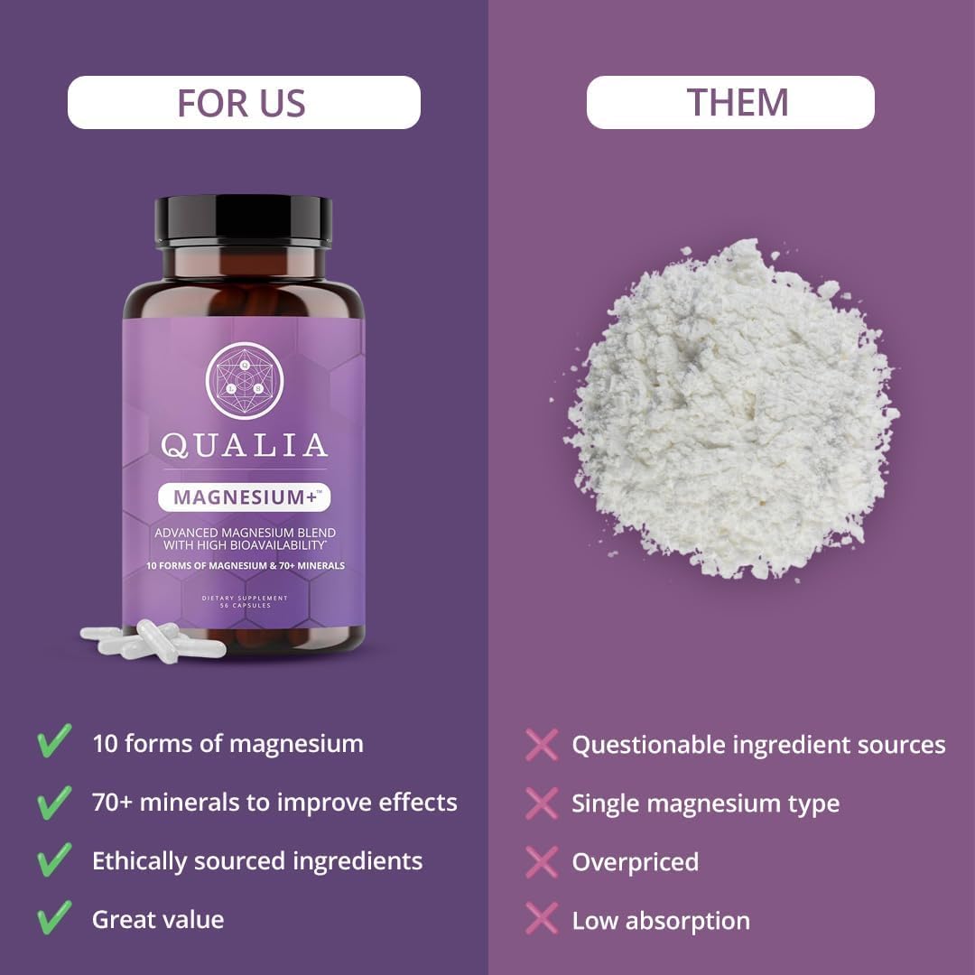 Qualia Magnesium Supplement | 10 Bioavailable Forms, Including Magnesium Glycinate, with 70+ Supporting Minerals, +7 Amino Acids | Doctor-Formulated to Support Sleep, Stress Relief, Heart, Relaxation - dailyvitalstore