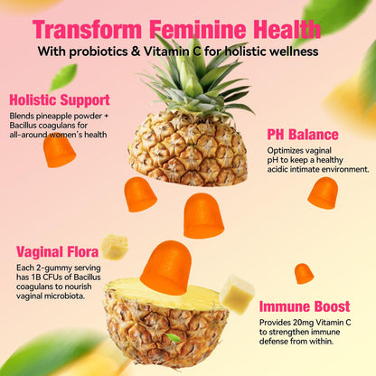 QualiLife Premium Feminine Balance Gummies for Women – Probiotic Vaginal Health Support with Vitamin C – pH Balance & Flora Support – Sugar Free, Vegan, Hawaiian Pineapple Flavor – 60 Gummies (1) - dailyvitalstore