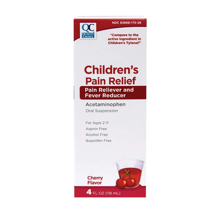 Quality Choice Children's Pain Relief & Fever Reducer for Kids, 4fl oz Acetaminophen 160mg per 5ml, Ibuprofen & Aspirin Free, Liquid Cold and Flu Medicine for Kids, Regular Strength OTC Medication - dailyvitalstore