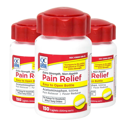 Quality Choice Easy Open Extra Strength Pain Relief, Acetaminophen 500mg Extra Strength, Pain Reliever and Fever Reducer for Headache, Backache, Toothache and Muscle Aches, 150 Count Bottle. - dailyvitalstore