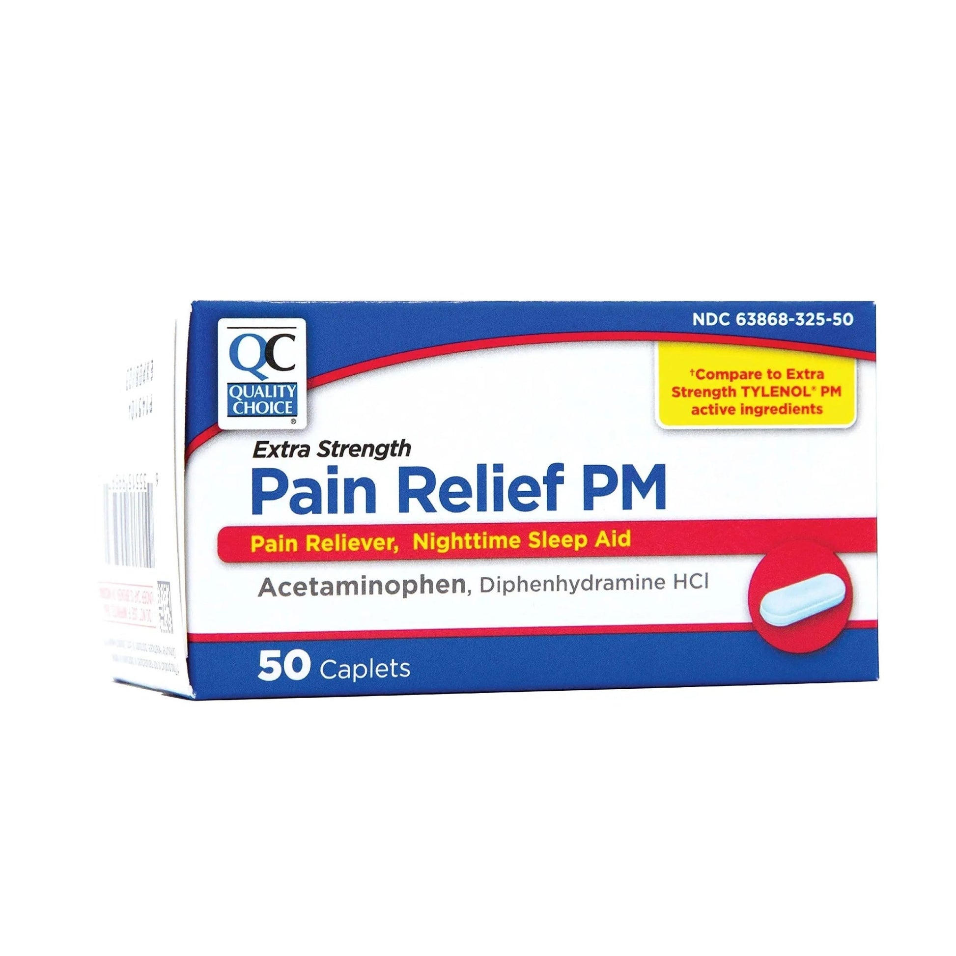 Quality Choice Extra Strength Pain Relief PM, Pain Reliever and Nighttime Sleep Aid, Acetaminophen 500 mg & Diphenhydramine HCI 25 mg (Sleep Aid), 50 Count Package of Caplets - dailyvitalstore