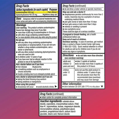 Quality Choice Extra Strength Pain Relief PM, Pain Reliever and Nighttime Sleep Aid, Acetaminophen 500 mg & Diphenhydramine HCI 25 mg (Sleep Aid), 50 Count Package of Caplets - dailyvitalstore