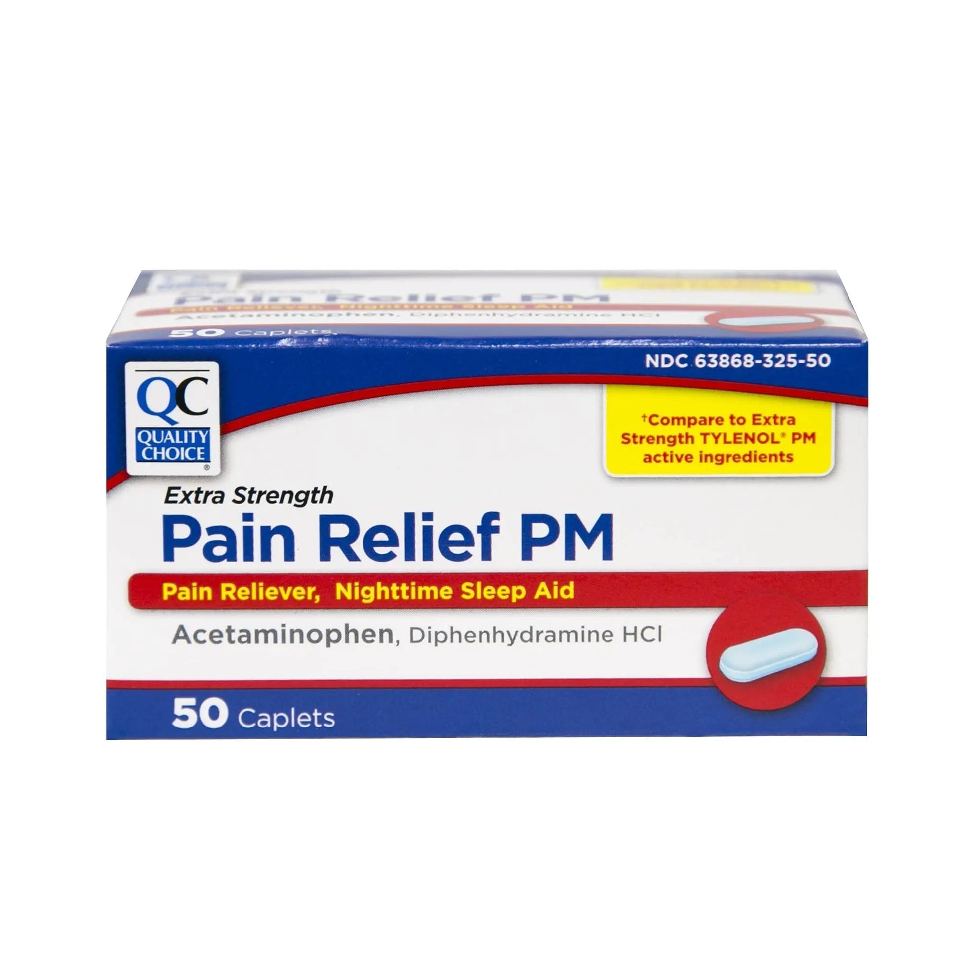 Quality Choice Extra Strength Pain Relief PM, Pain Reliever and Nighttime Sleep Aid, Acetaminophen 500 mg & Diphenhydramine HCI 25 mg (Sleep Aid), 50 Count Package of Caplets - dailyvitalstore