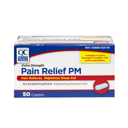 Quality Choice Extra Strength Pain Relief PM, Pain Reliever and Nighttime Sleep Aid, Acetaminophen 500 mg & Diphenhydramine HCI 25 mg (Sleep Aid), 50 Count Package of Caplets - dailyvitalstore