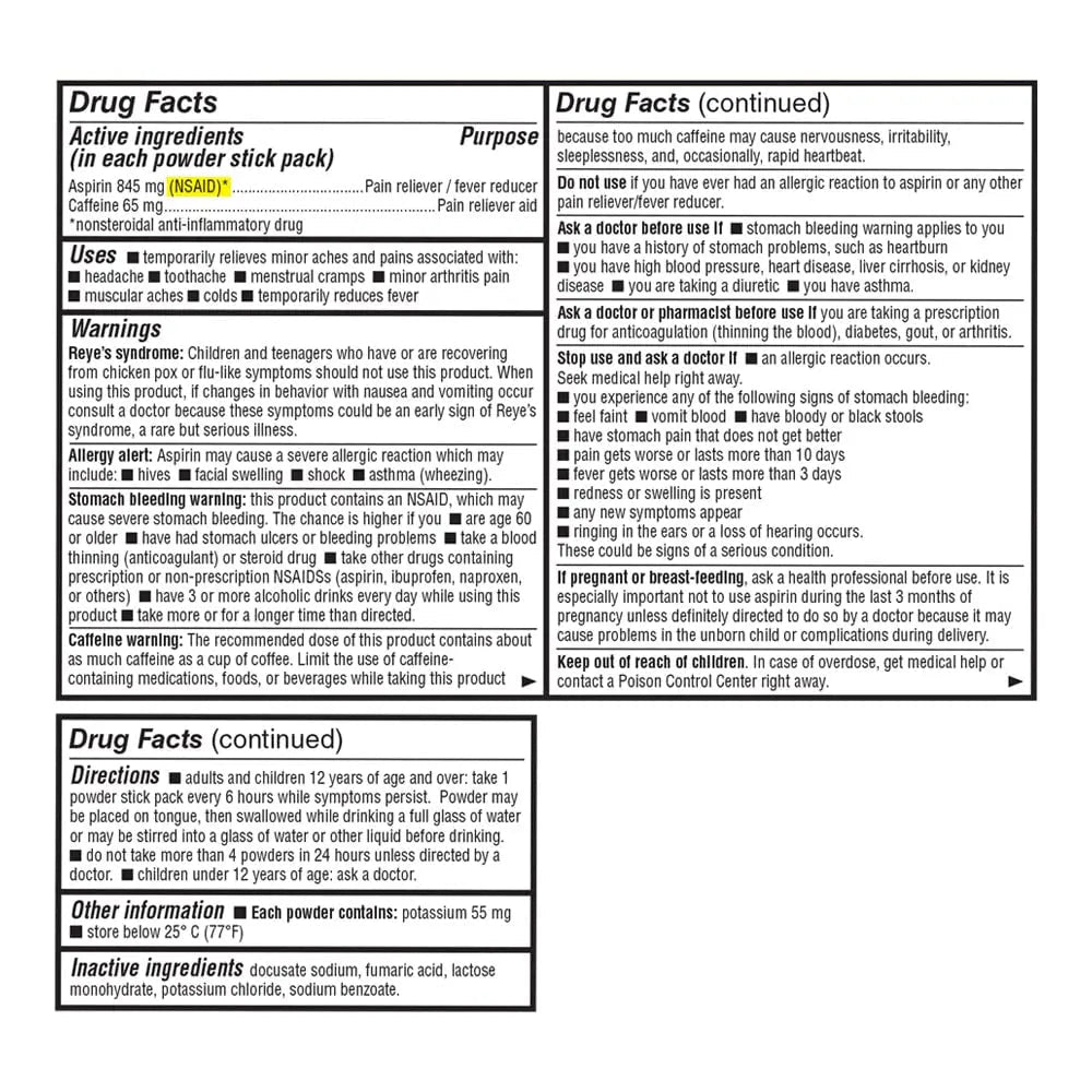 Quality Choice Fast Pain Relief Powder, Contains 50 Powder Packets for Rapid Pain Relief. Contains Aspirin & Caffiene - dailyvitalstore
