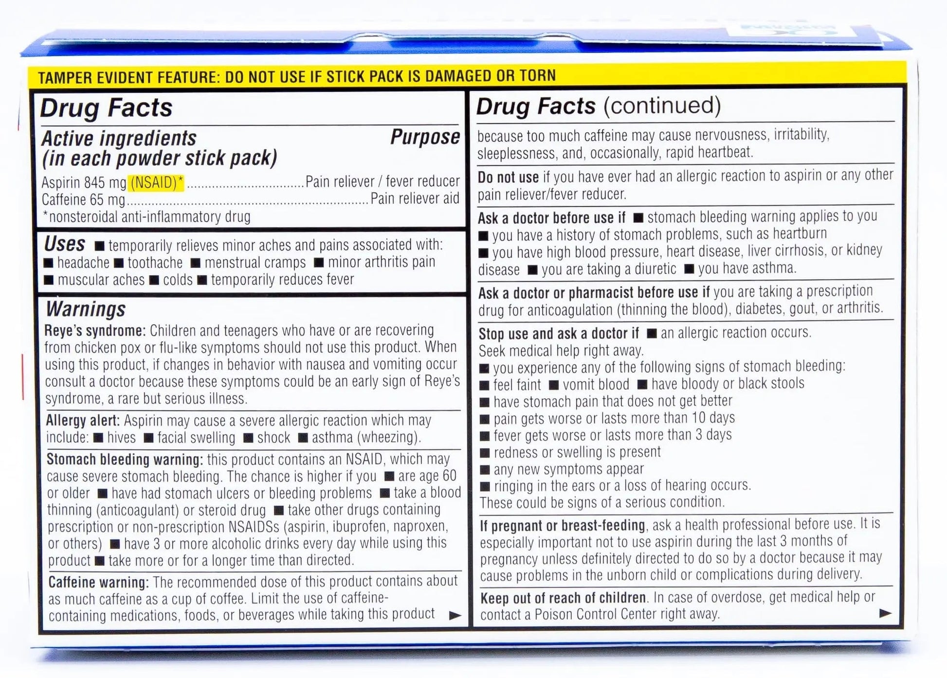 Quality Choice Fast Pain Relief Powder, Contains 50 Powder Packets for Rapid Pain Relief. Contains Aspirin & Caffiene - dailyvitalstore
