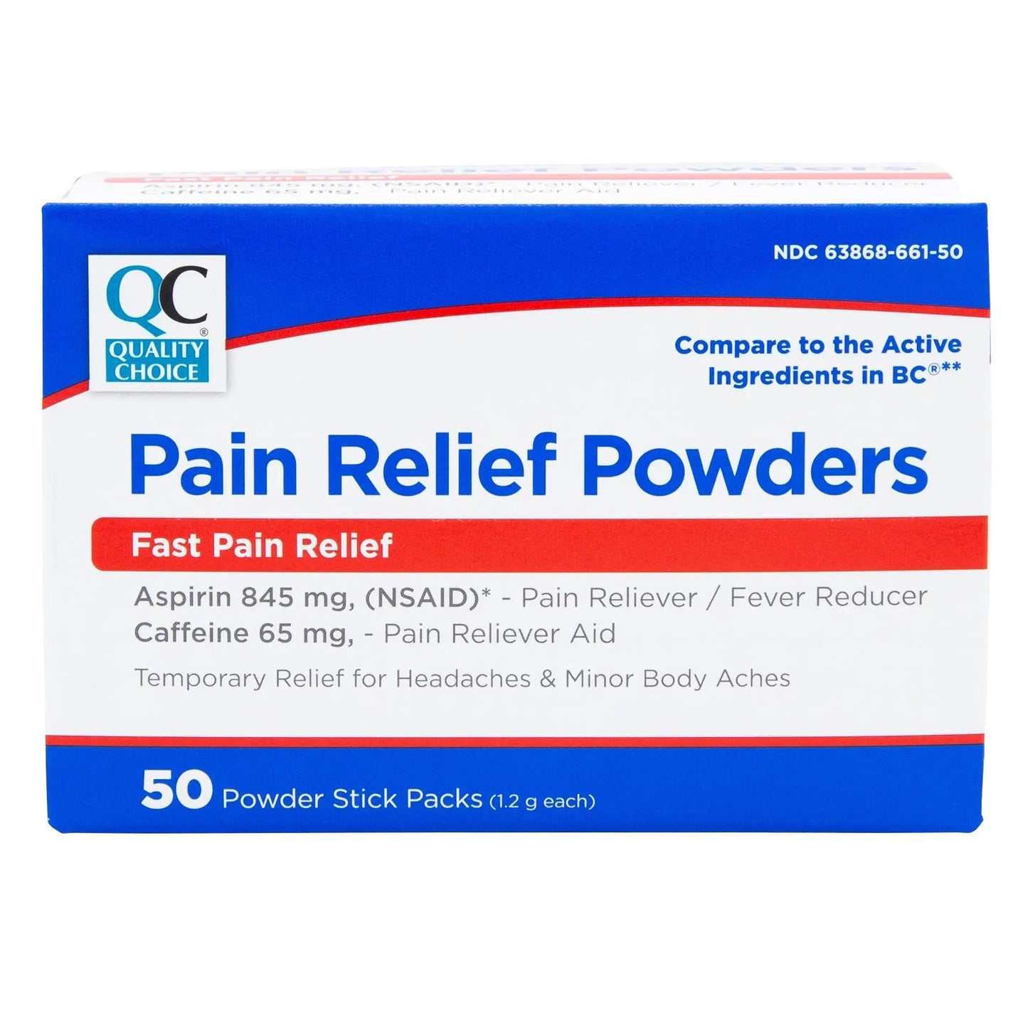 Quality Choice Fast Pain Relief Powder, Contains 50 Powder Packets for Rapid Pain Relief. Contains Aspirin & Caffiene - dailyvitalstore