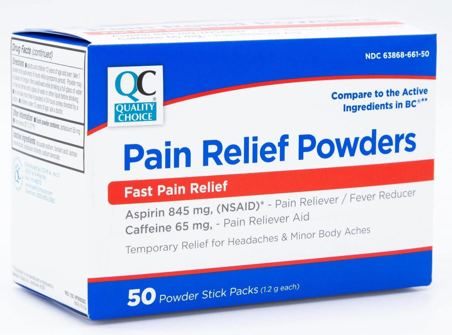Quality Choice Fast Pain Relief Powder, Contains 50 Powder Packets for Rapid Pain Relief. Contains Aspirin & Caffiene - dailyvitalstore