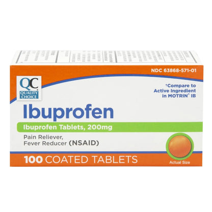 Quality Choice Ibuprofen Tablets, 200 mg, Pain Reliever and Fever Reducer for Arthritis, Toothache, Back Pain, Headache, Body Aches, and More 100 Count of Coated Tablets - dailyvitalstore