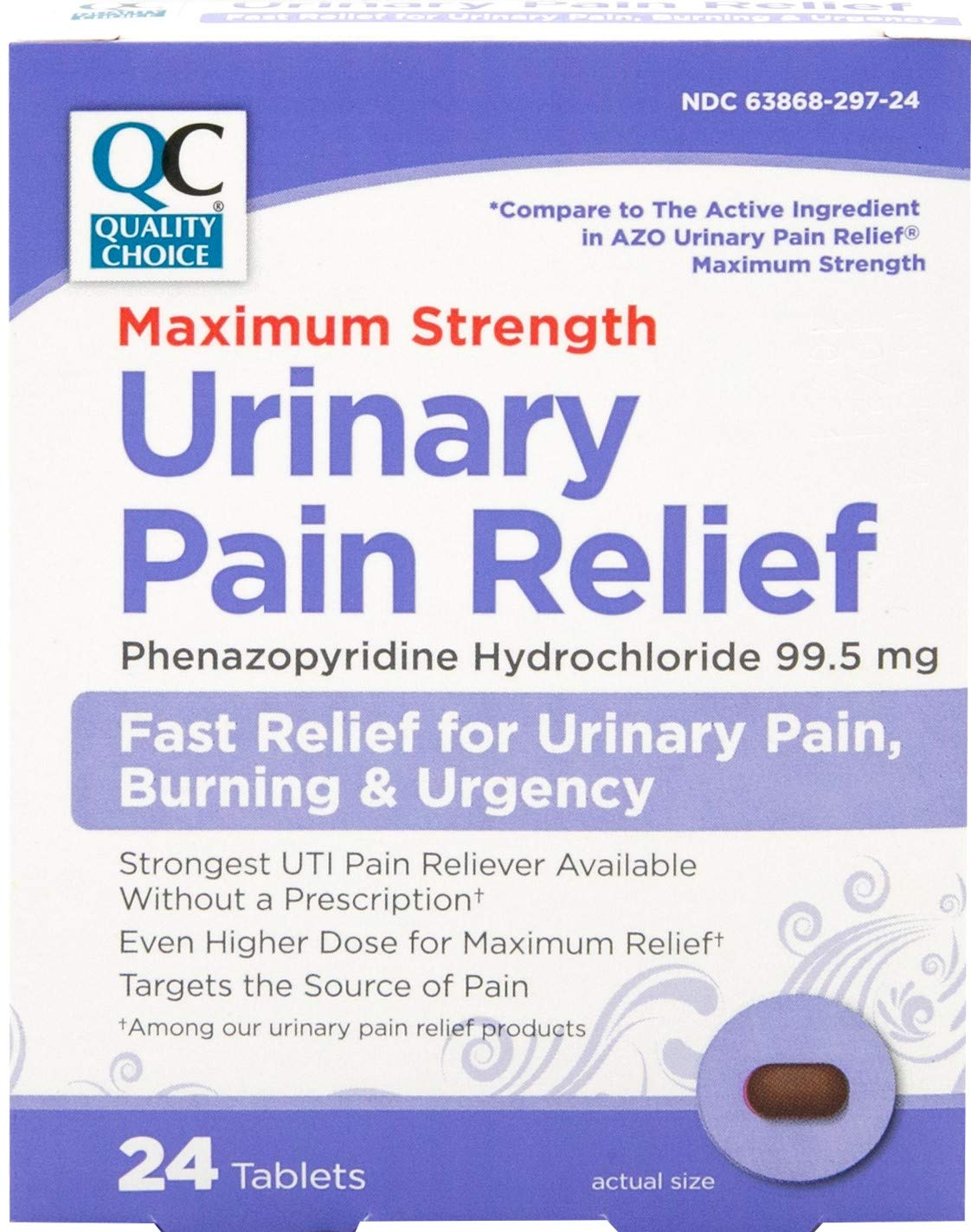 Quality Choice Max Strength Urinary Pain Relief, Maximum Strength Fast Relief of UTI Pain, Burning, and Feeling of Urgency to Pee, 24 Count Package of Tablets - dailyvitalstore