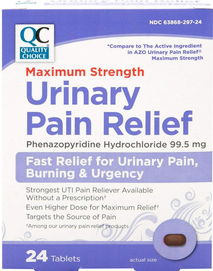 Quality Choice Max Strength Urinary Pain Relief, Maximum Strength Fast Relief of UTI Pain, Burning, and Feeling of Urgency to Pee, 24 Count Package of Tablets - dailyvitalstore