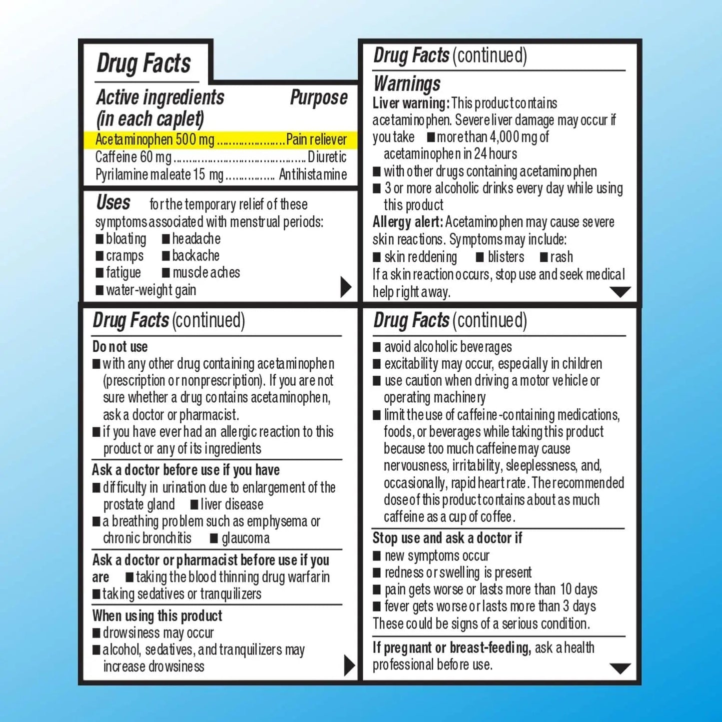 Quality Choice Menstrual Complete Max Strength Period Pain Relief, 500 mg of Acetaminophen, 60mg of Caffeine, 15mg of Pyrilamine Maleate, Cramps, Bloating, Headache. 24 Count. - dailyvitalstore