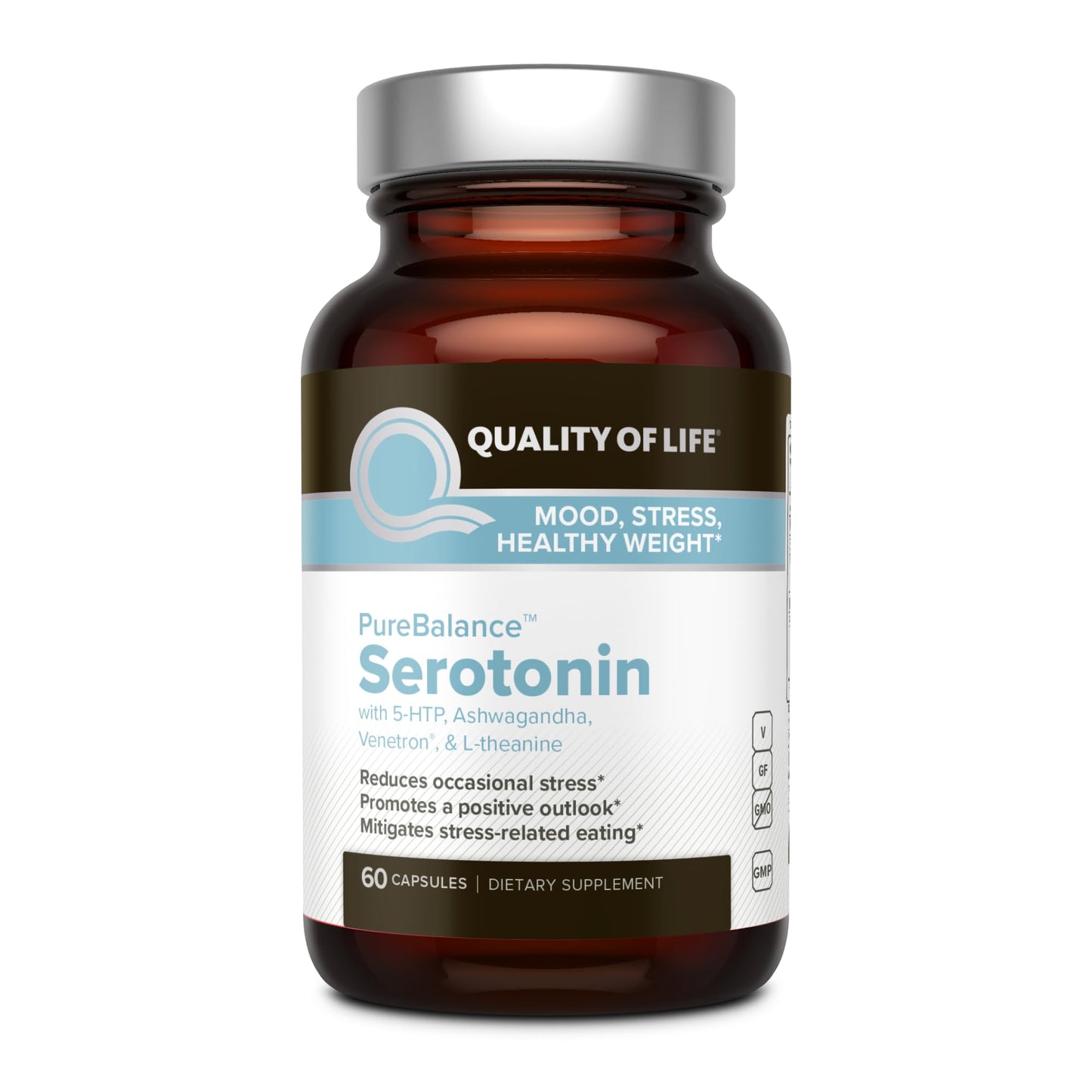 Quality of Life Pure Balance Serotonin Premium–Helps Boost Serotonin & Cortisol Levels - Includes 5-HTP, Venetron, Sensoril, Vitamin D3 & L-Theanine–60 Capsules - dailyvitalstore