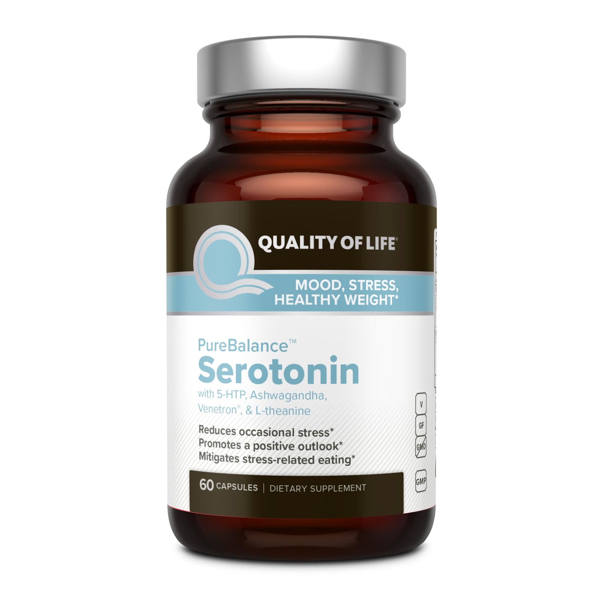 Quality of Life Pure Balance Serotonin Premium–Helps Boost Serotonin & Cortisol Levels - Includes 5-HTP, Venetron, Sensoril, Vitamin D3 & L-Theanine–60 Capsules - dailyvitalstore