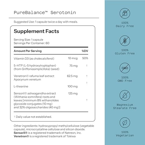 Quality of Life Pure Balance Serotonin Premium–Helps Boost Serotonin & Cortisol Levels - Includes 5-HTP, Venetron, Sensoril, Vitamin D3 & L-Theanine–60 Capsules - dailyvitalstore