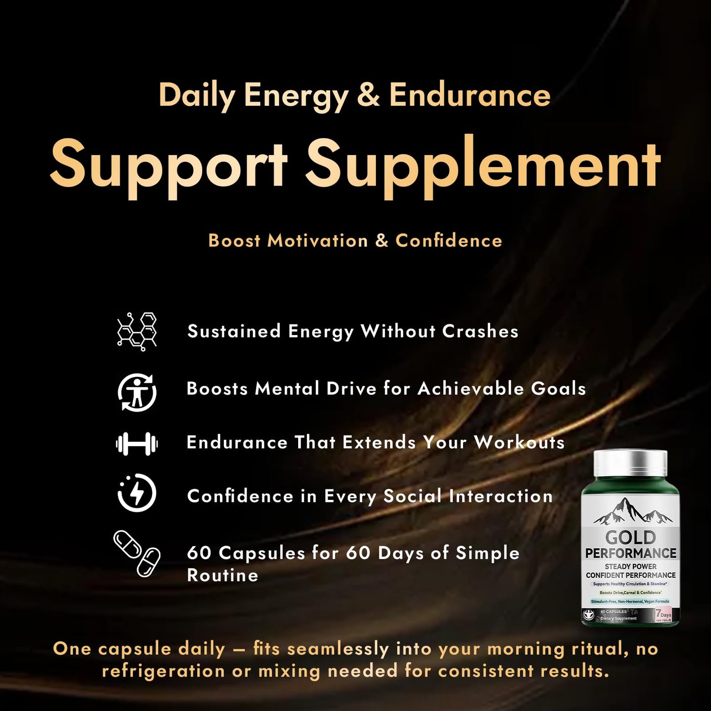 Quantum Gold Performance Capsulas – Daily Energy & Endurance Support Supplement | Boost Motivation & Confidence | 60 Capsules(1PC) - dailyvitalstore